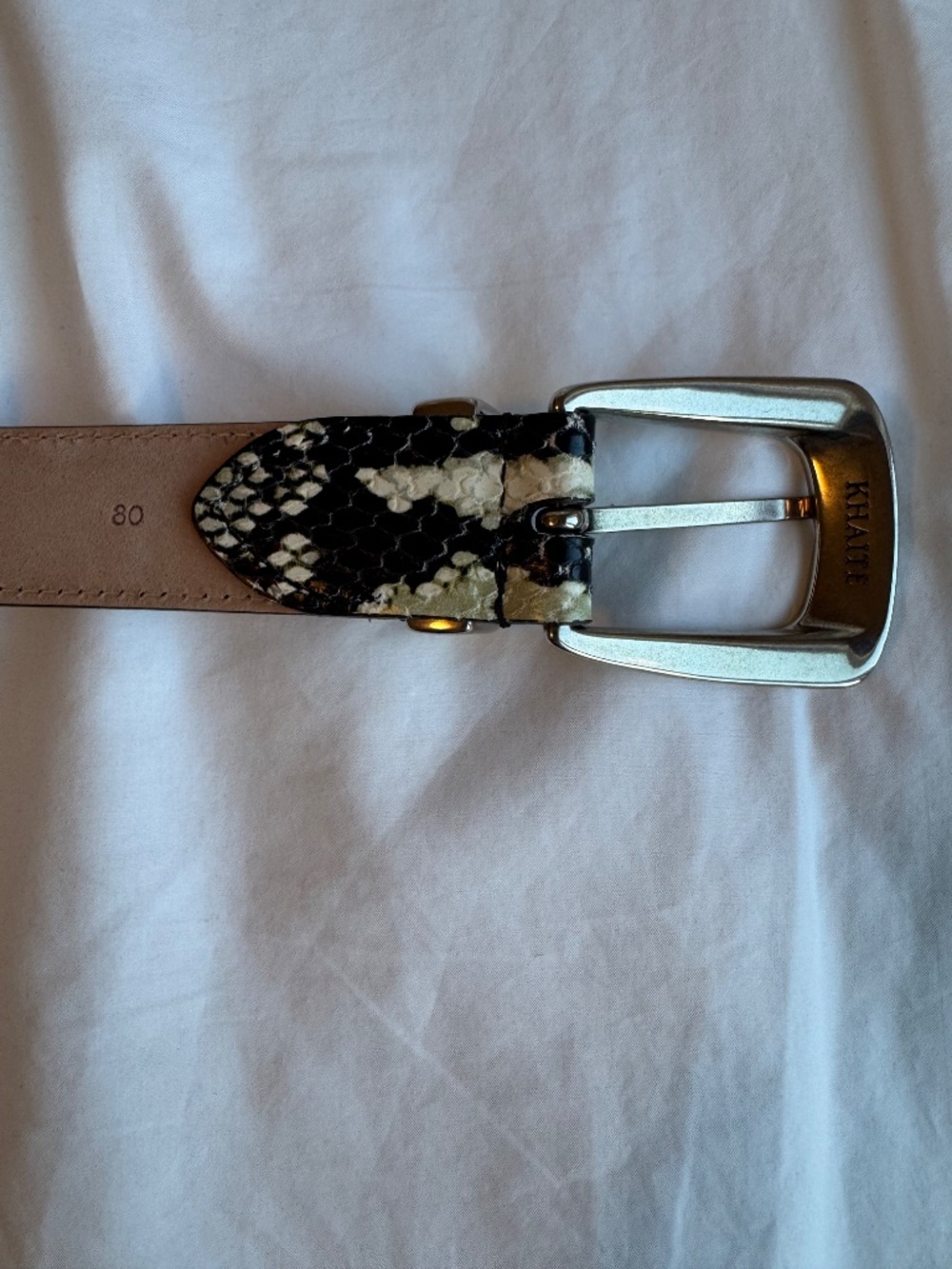 Khaite Benny Python Snake-Embossed Leather Belt Silver Buckle Size 80 - Picture 3 of 7